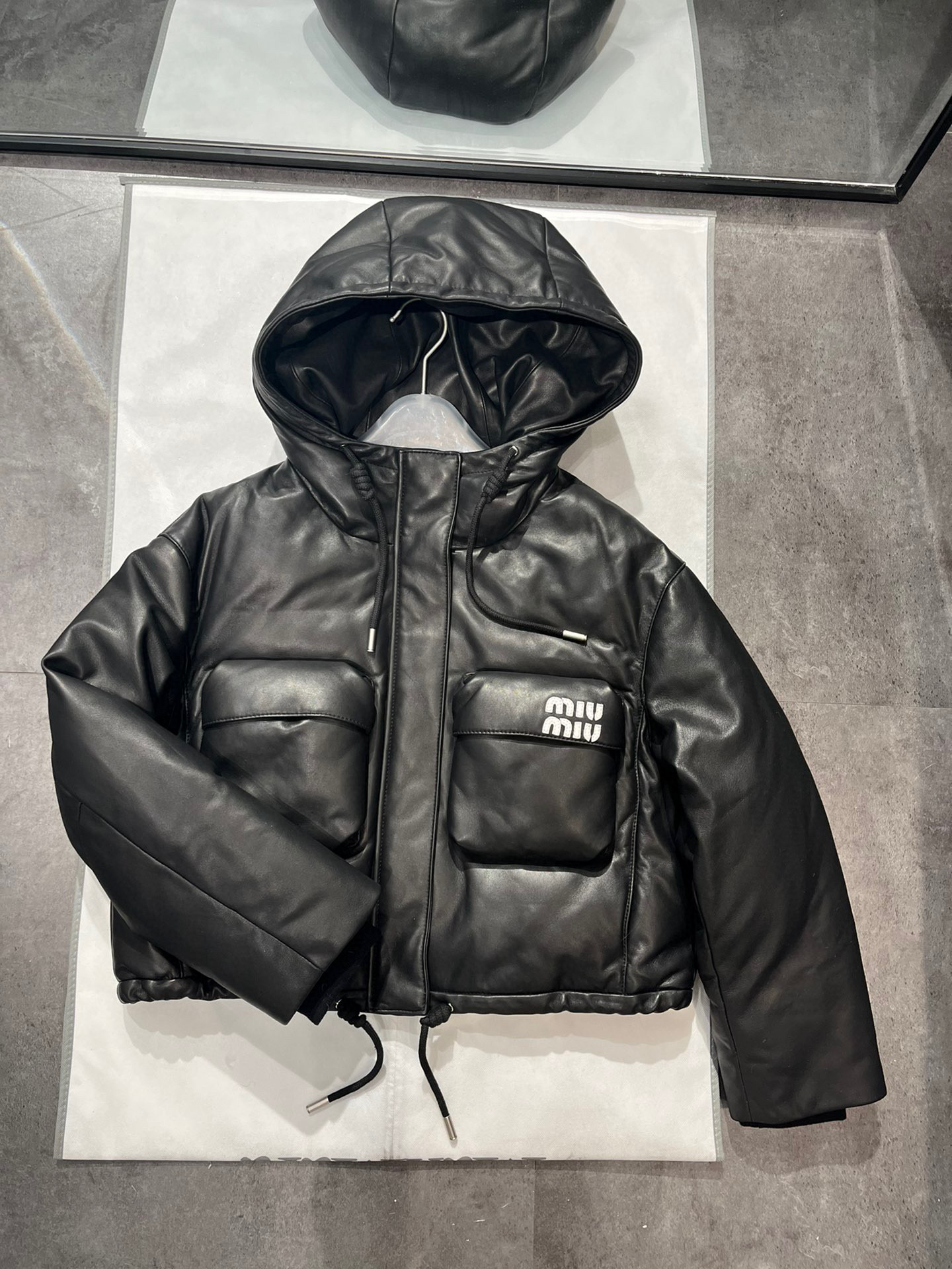 MiuMiu Short Hooded Leather Puffer Down Jacket #nigo96792