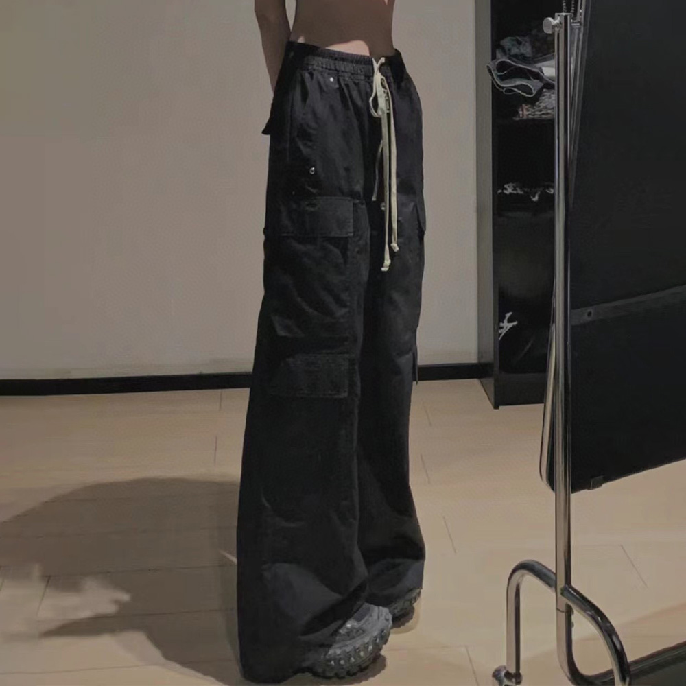 NIGO Rick Owens Men's Four Seasons Solid Color Cotton Multi-Pocket Drawstring Zipper Loose Workwear Casual Wide Leg Pants Ngvp #nigo5946