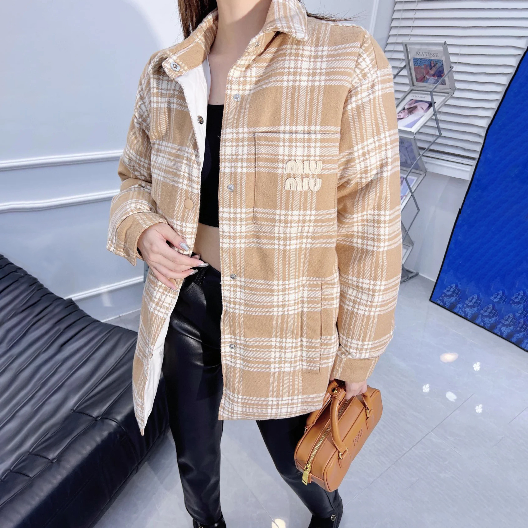 MiuMiu Check Down Cotton Long Sleeve Jacket #nigo96821