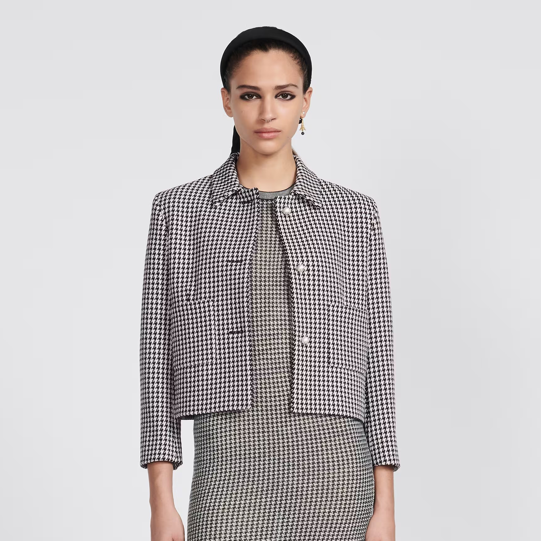Dior Black and White Houndstooth Wool Cropped Jacket Skort Ngvp #nigo6855