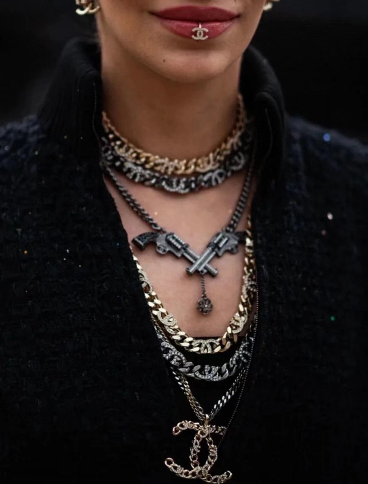 Chanel Double Colour Clash Chain Collar Necklace #nigo96831