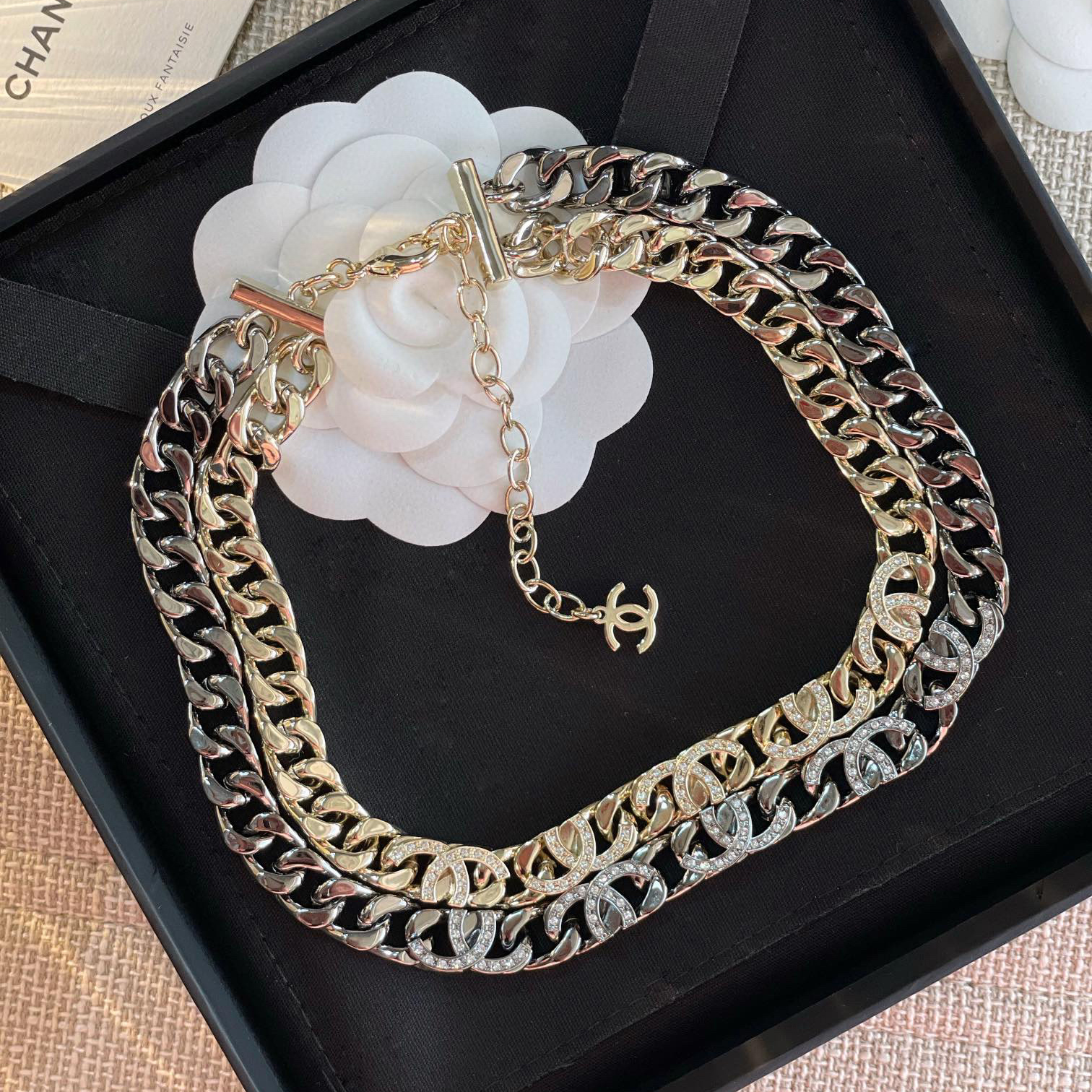 Chanel Double Colour Clash Chain Collar Necklace #nigo96831
