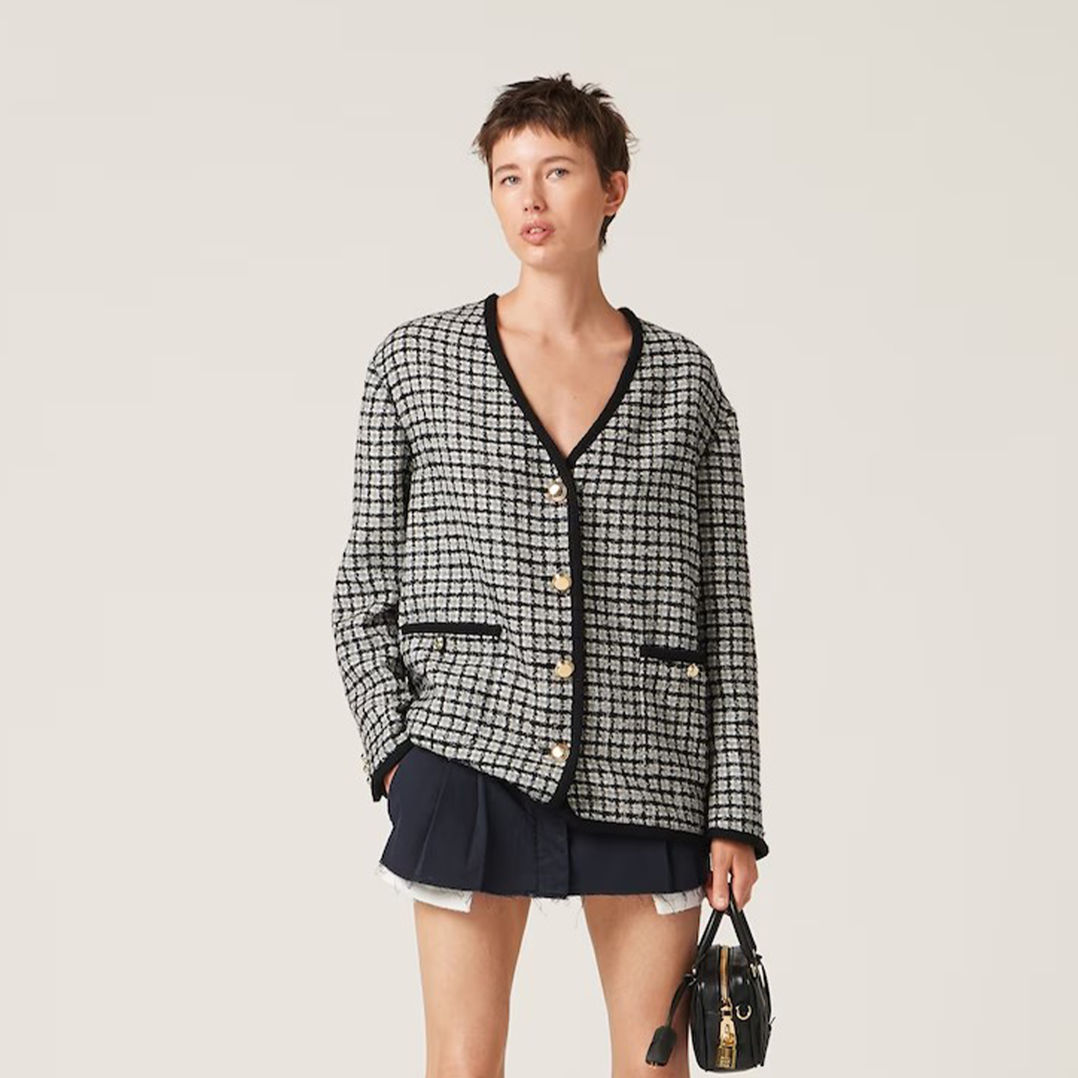 MiuMiu Gray Tweed Drop Shoulder Jacket Ngvp #nigo6845