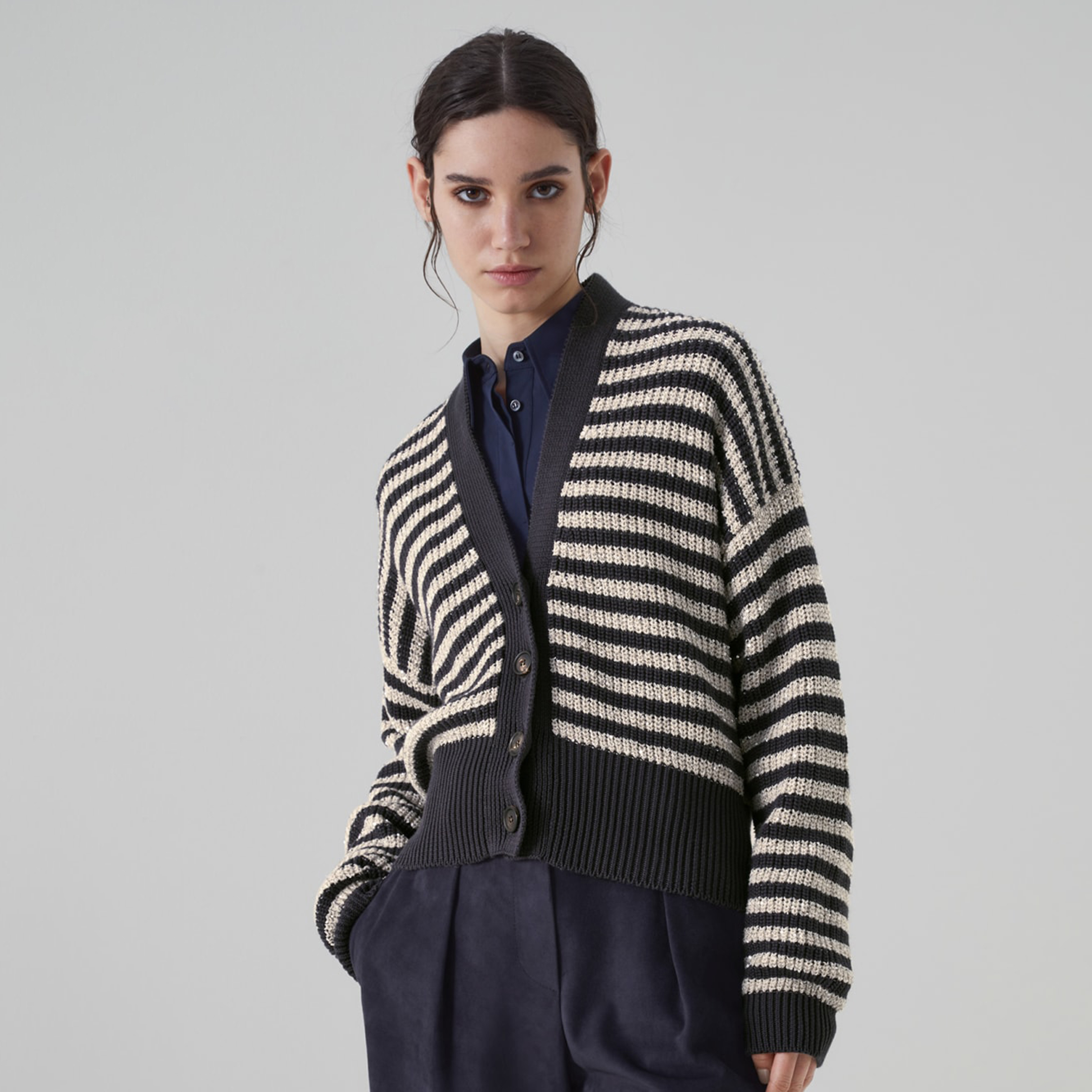 Brunello Cucinelli Striped English Ribbed Cotton Cardigan Ngvp #nigo6839