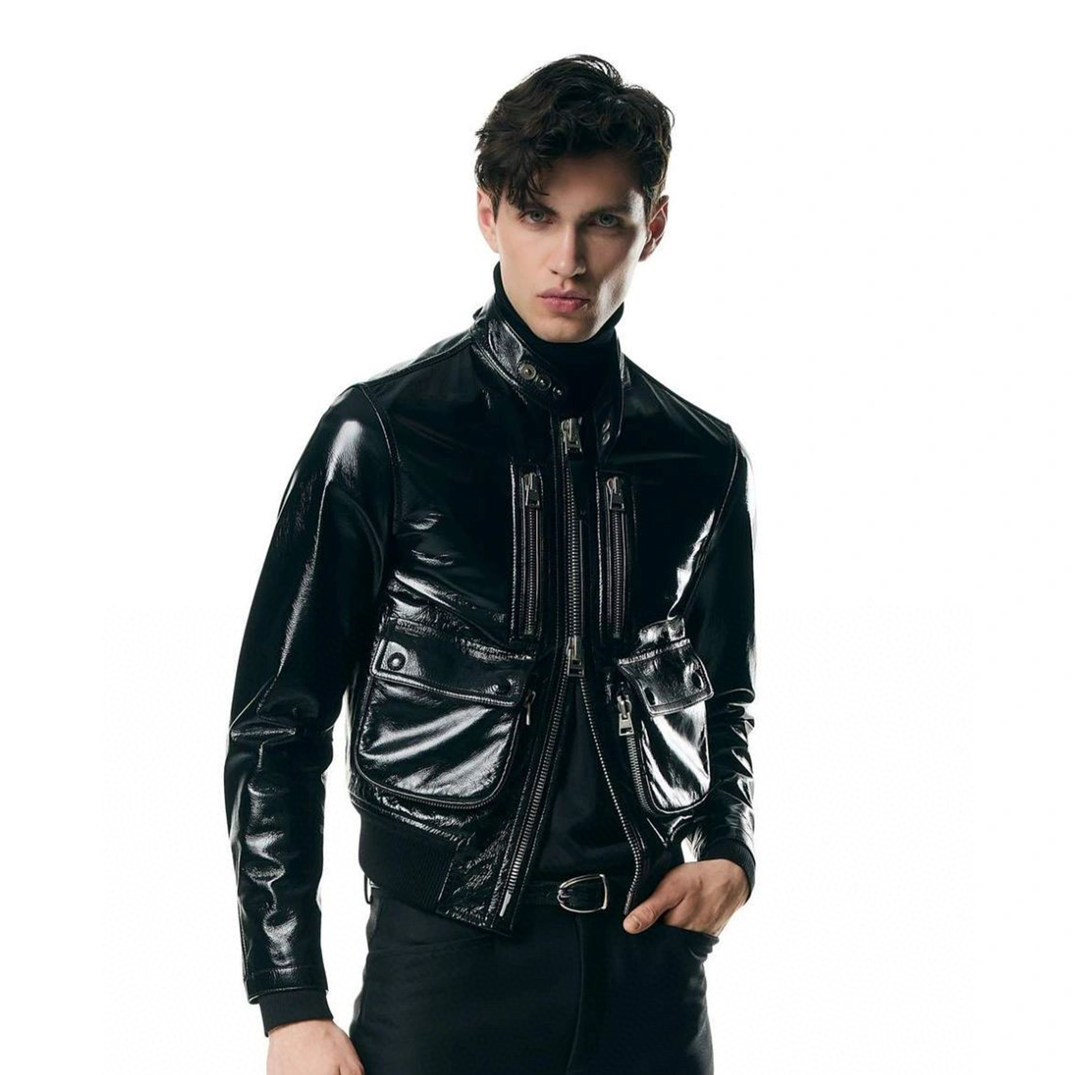 NIGO Men's Winter Solid Color Long-sleeved Fitted Zipper Leather Jacket Ngvp #nigo6925