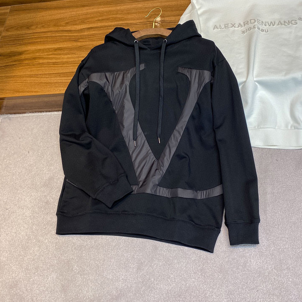 Valentino Letter Patchwork Black Hooded Sweatshirt Ngvp #nigo6916