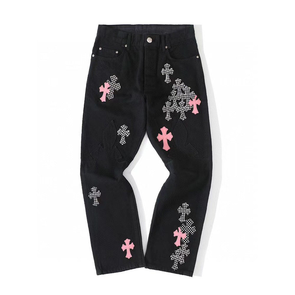 Chrome Hearts Men's Black Printed Straight Leg Denim Pants #nigo96847