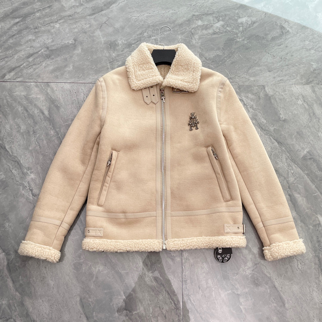 NIGO Chrome Hearts Men's Winter Suede Wool Lapel Zipper Solid Color Jacket #nigo96856