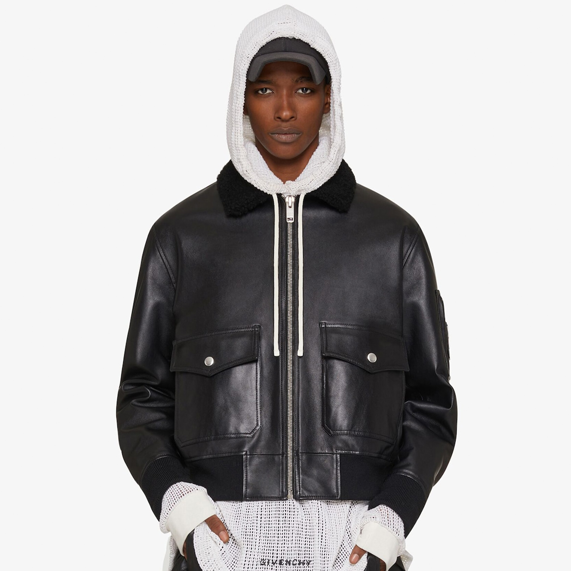 NIGO Givenchy Men's Winter Solid Color Lapel Leather And Shearling With Pocket Zipper Loose Aviator Jacket Ngvp #nigo6935