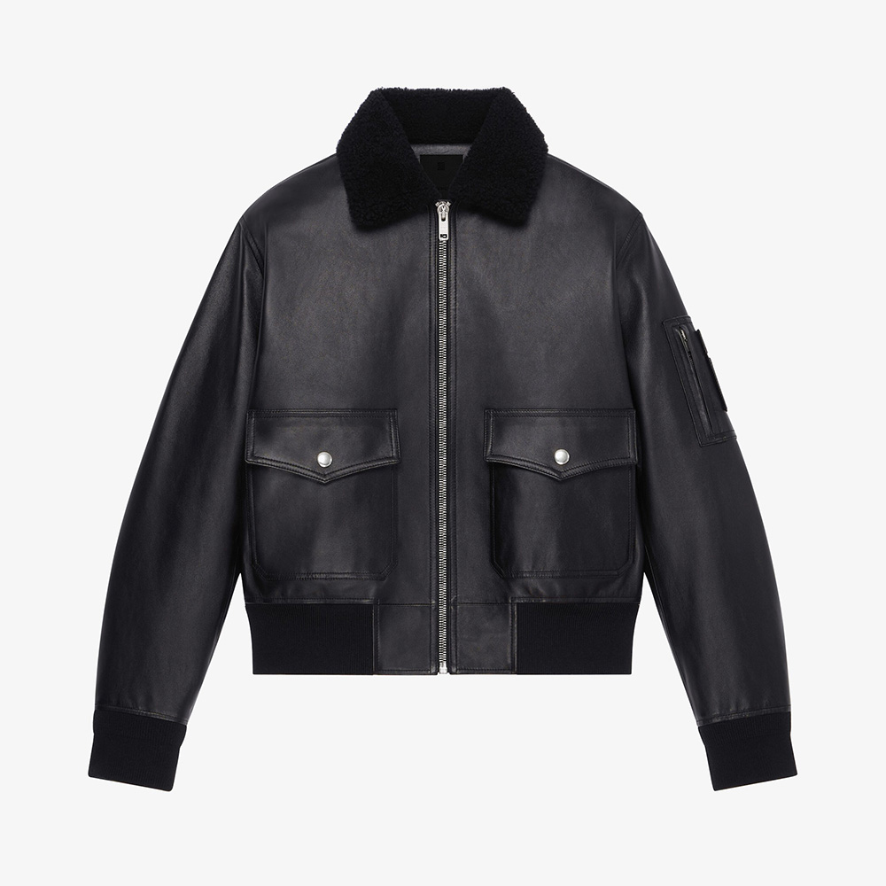 NIGO Givenchy Men's Winter Solid Color Lapel Leather And Shearling With Pocket Zipper Loose Aviator Jacket Ngvp #nigo6935