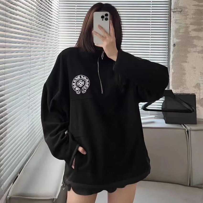 NIGO Chrome Hearts Co-ed Solid Colour Pattern Printed Zip Pocket Drawstring Long Sleeve Sweatshirt Pullover #nigo96876