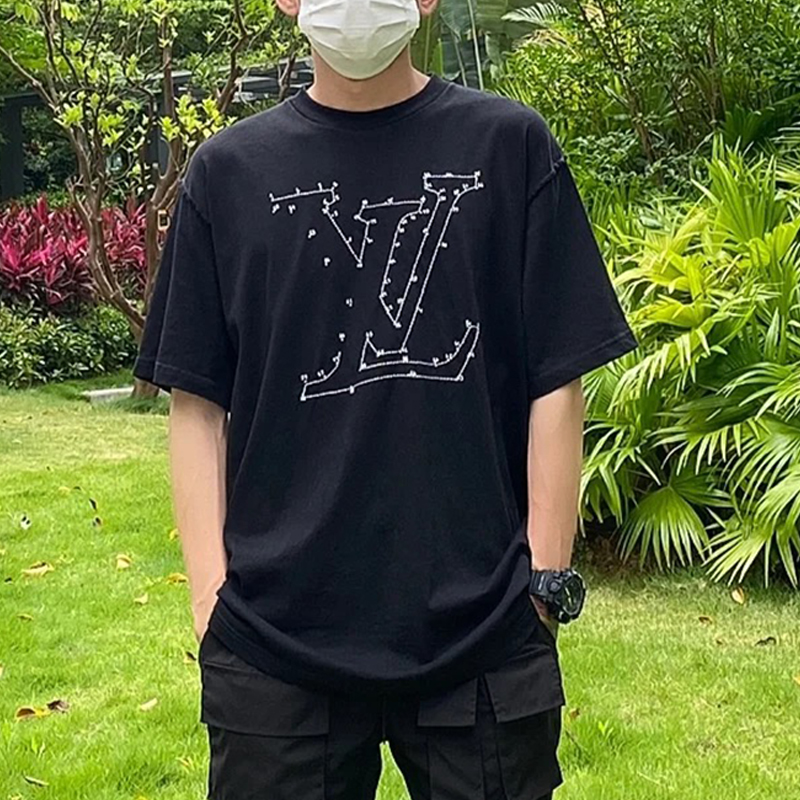NIGO Louis Vuitton LV STITCH Summer Printed Embroidered Logo Round Neck Short Sleeve T-Shirt #nigo96879