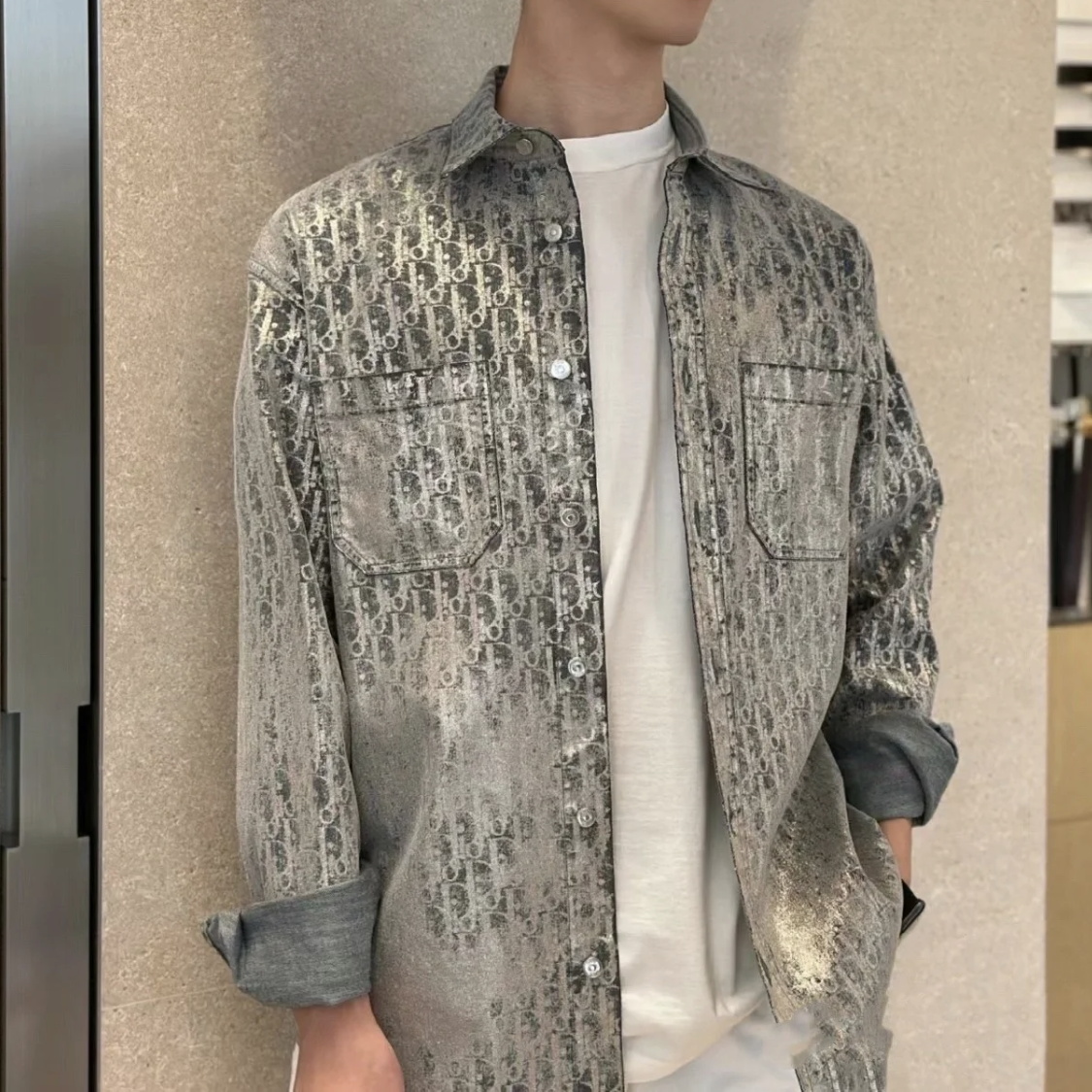 NIGO Dior Gold Denim Jacquard Loop Single Breasted Long Sleeve Shirt #nigo96878