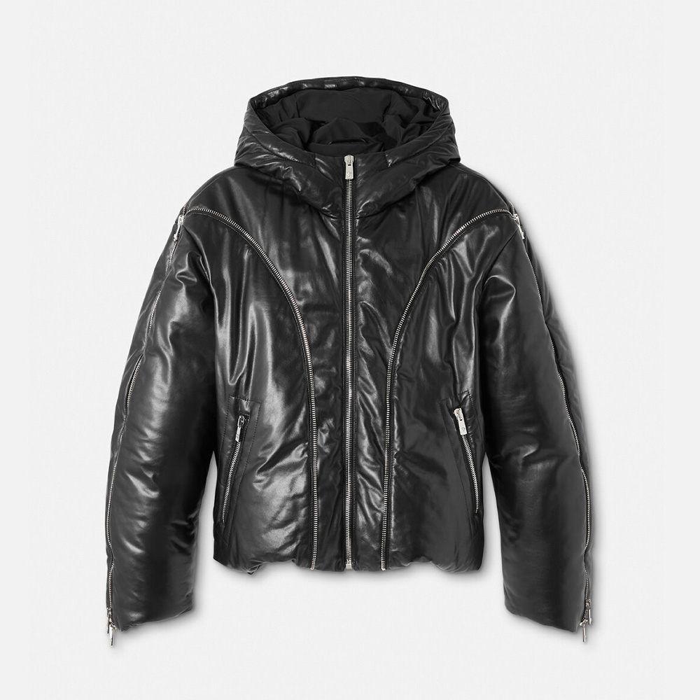 NIGO Versace Men's Winter Black Leather Zipper Loose Long Sleeve Hooded Down Jacket Ngvp #nigo6928