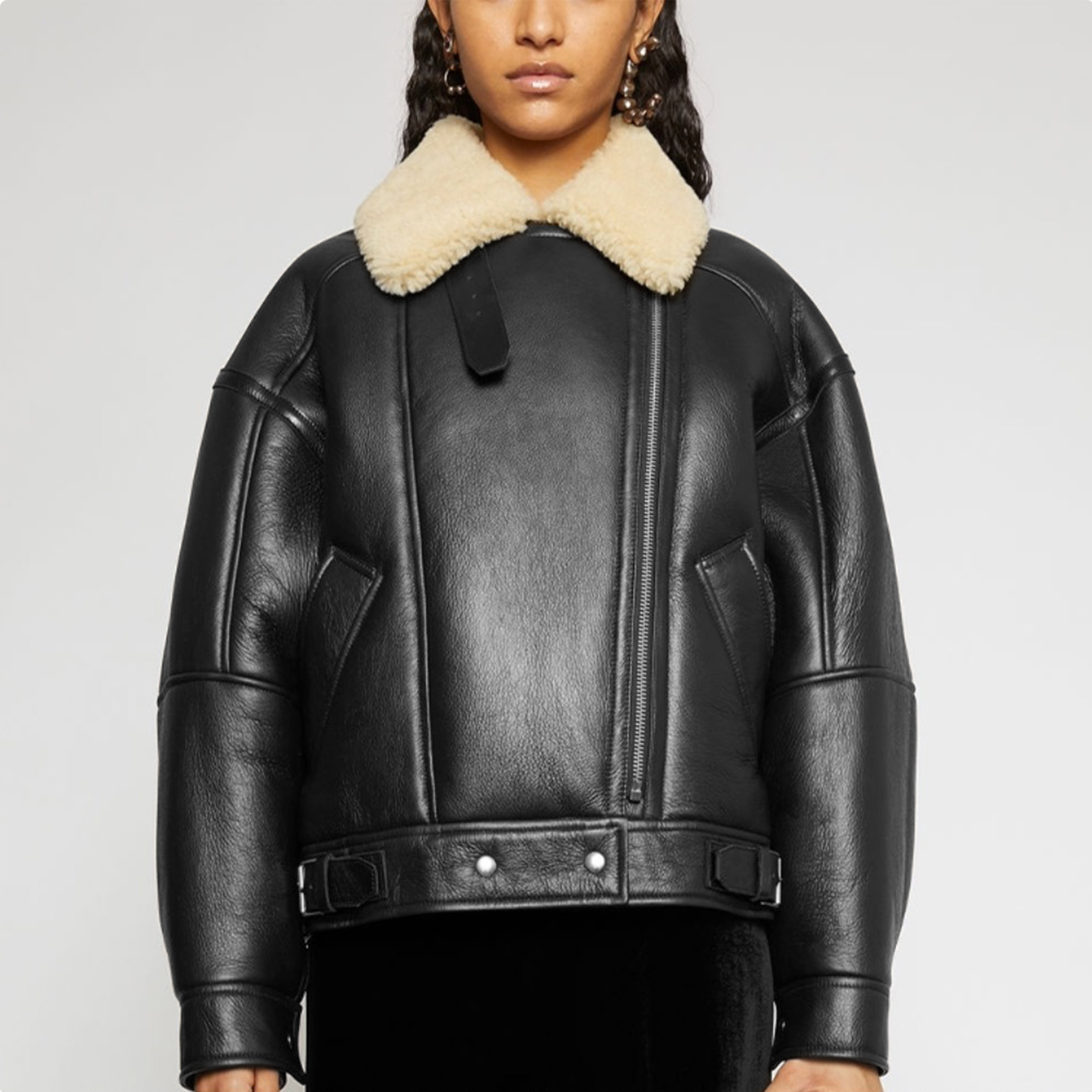 NIGO Acne Studios Women's Winter Solid Color Loose Zipper Lamb Fur Lapel Leather Long Sleeve Jacket Ngvp #nigo6937