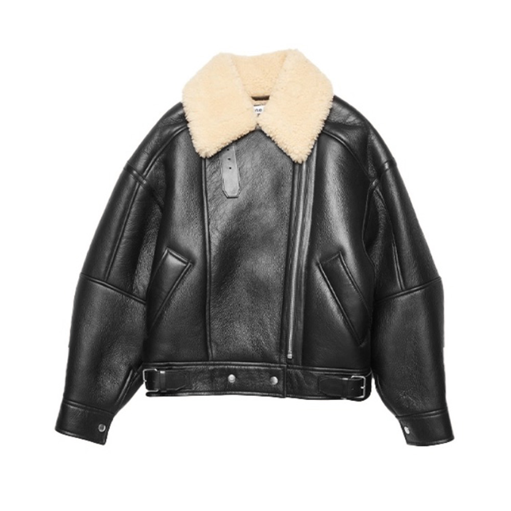 NIGO Acne Studios Women's Winter Solid Color Loose Zipper Lamb Fur Lapel Leather Long Sleeve Jacket Ngvp #nigo6937