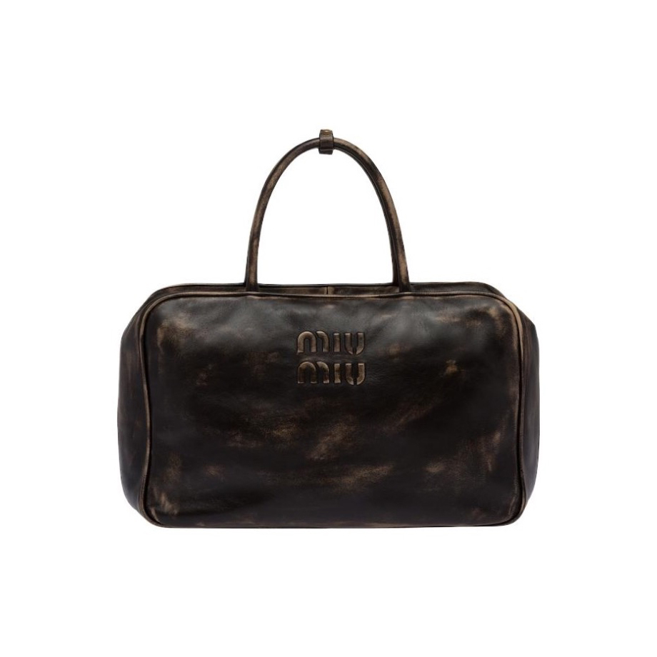 NIGO MiuMiu Women's Sand/Curry Leather Bowling Bag Handbag Bags #nigo96874