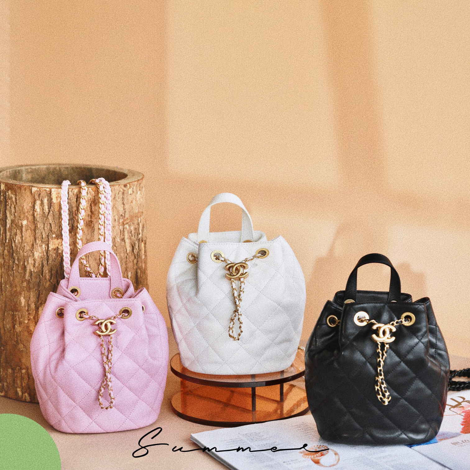 NIGO Chanel Women's Chain Diamond Pattern Drawstring Closure Lambskin Bucket Bag Schoolbag Backpack Shoulder Bags #nigo96877