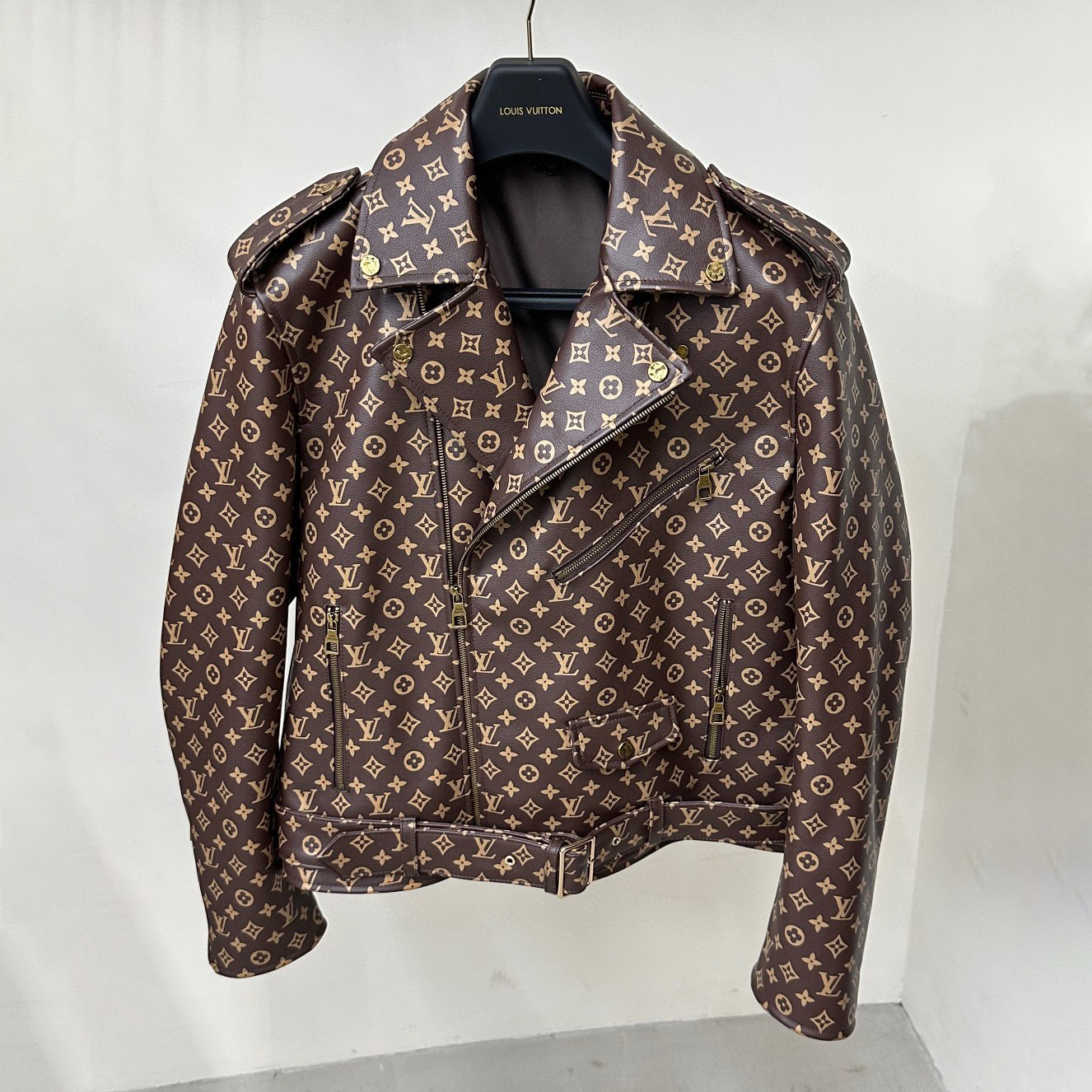 NIGO Louis Vuitton Men's Fall/Winter Leather Studded Logo Letter Printed Biker Jacket #nigo96885