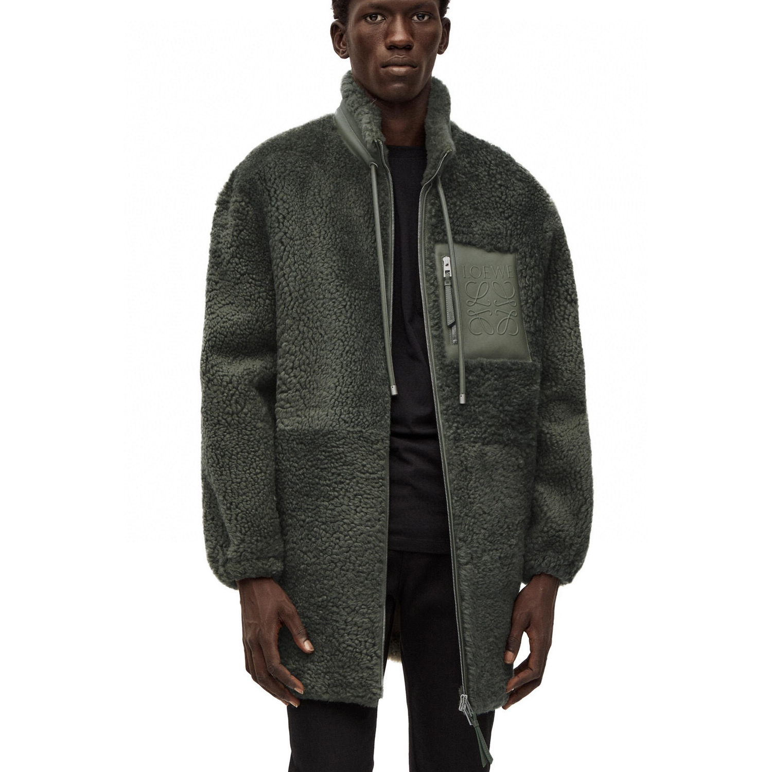 NIGO Loewe Men's Winter Dark Green Patchwork Collar Zipper Medium-Length Jacket Coat #nigo96884