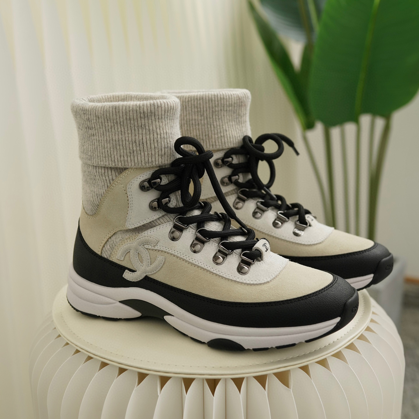 NIGO Chanel Women's Winter Suede Effect Calfskin Knit High Top Sneakers Shoes #nigo96885