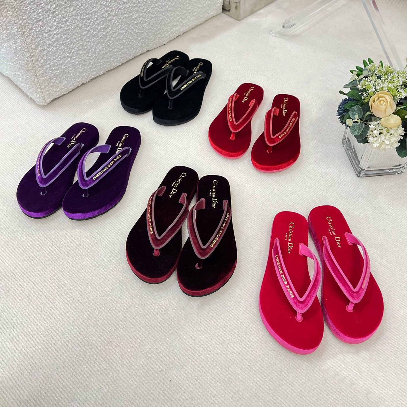NIGO Dior DIORSEA Velvet Fabric Rubber Sole Thong Sandal Shoes #nigo96881