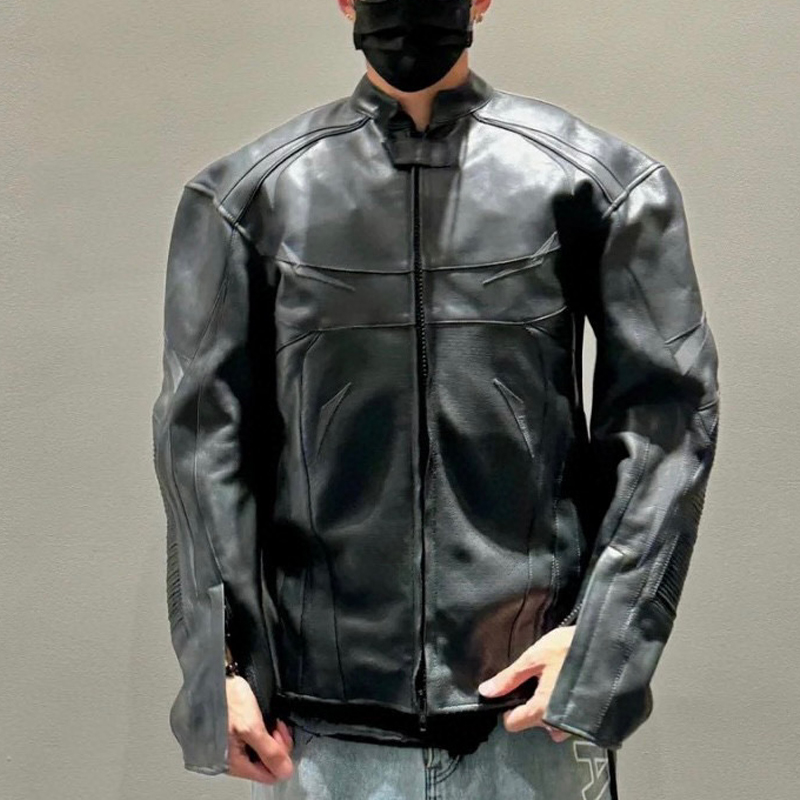 NIGO Balenciaga Mens Winter Black Biker Leather Jacket Coat #nigo96916