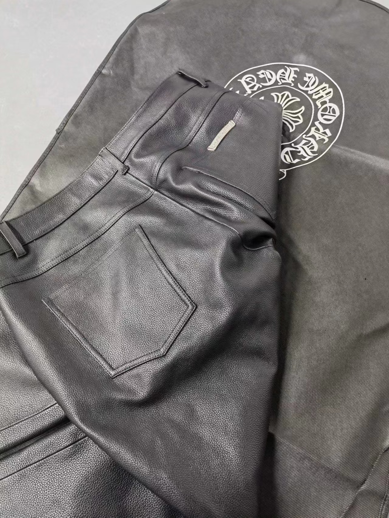 NIGO Chrome Hearts Mens Black Leather Slim Fit Trousers Pants #nigo96922
