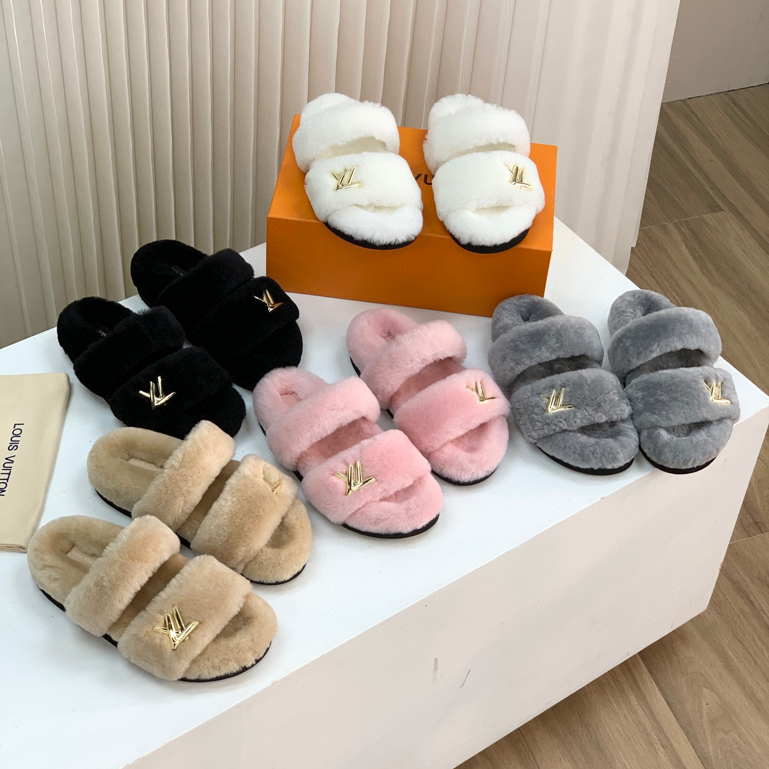 NIGO Louis Vuitton LV Sunset Comfort Flat Mule Women's Lamb Fur Integrated Fur Slippers Shoes #nigo96939