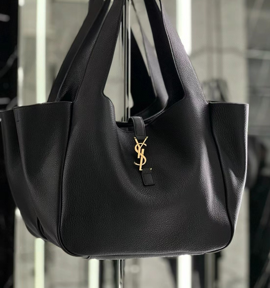 NIGO SAINT LAURENT Women's Oversized Space Black Bea Hobo Tote In Grained Leather Handbag #nigo96957