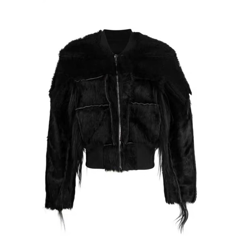 NIGO Rick Owens Men's Autumn And Winter Solid Color Fitted Zipper Short Long Sleeve Fur Jacket Ngvp #nigo6965