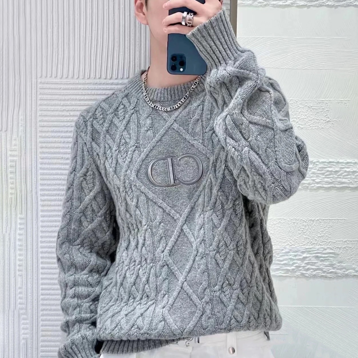 NIGO Dior Men's Embroidered Logo Solid Color Pullover Knit Sweater #nigo96973