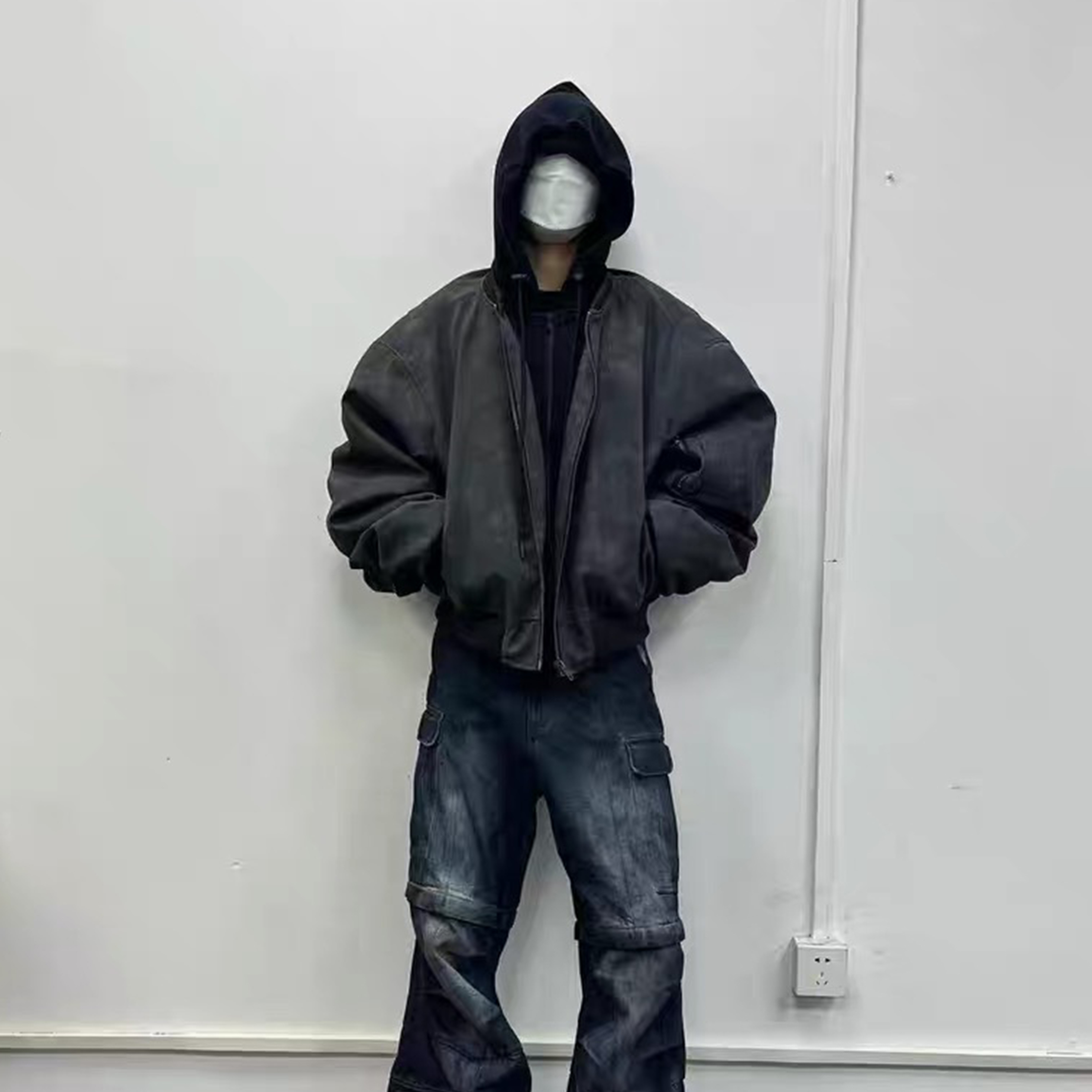 NIGO POPPROJECT Men's Winter Double Layer Fake Two Piece Hooded Long Sleeve Pilot Jacket Loose Leather Cotton Coat Ngvp #nigo6977