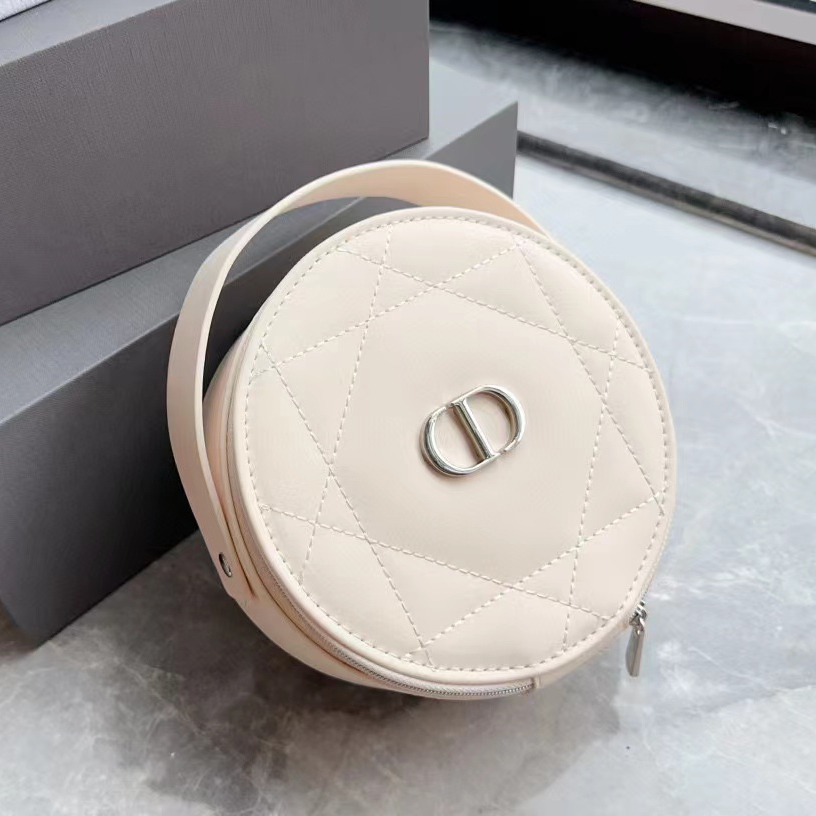 NIGO Dior Women's Round Leather Tote Cosmetic Bag With Mirror #nigo96962