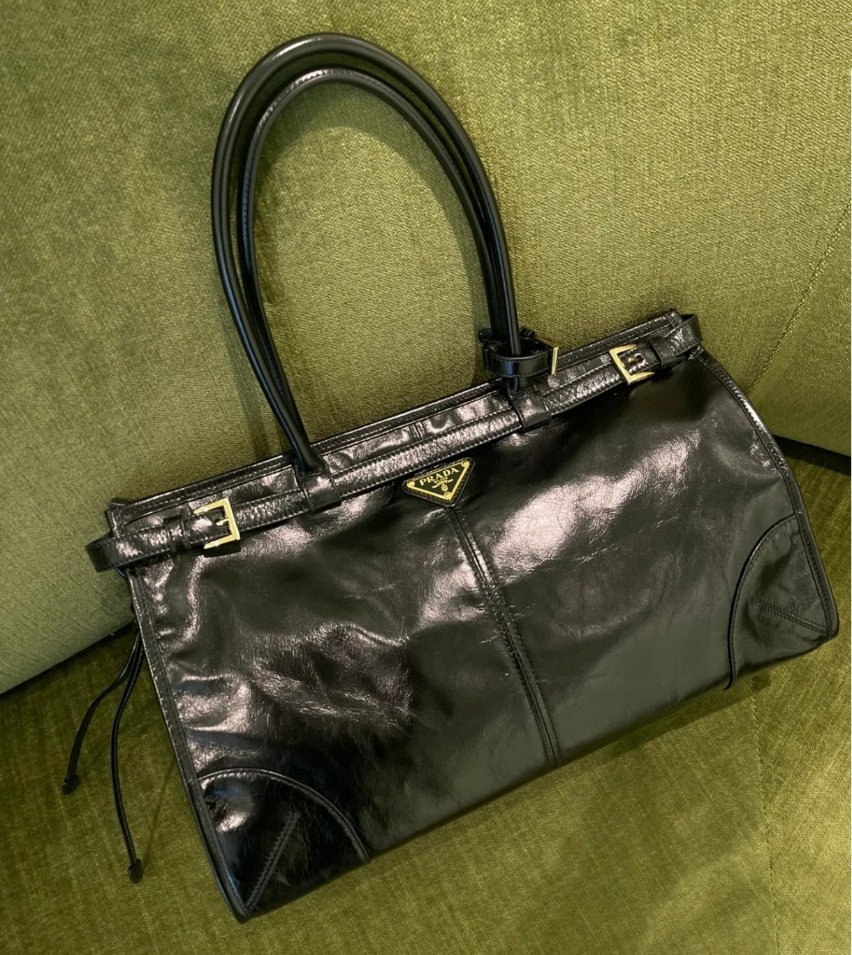 NIGO Prada Women's Black Oil Waxed Leather Leather Tote Crossbody Bag Bags #nigo96983