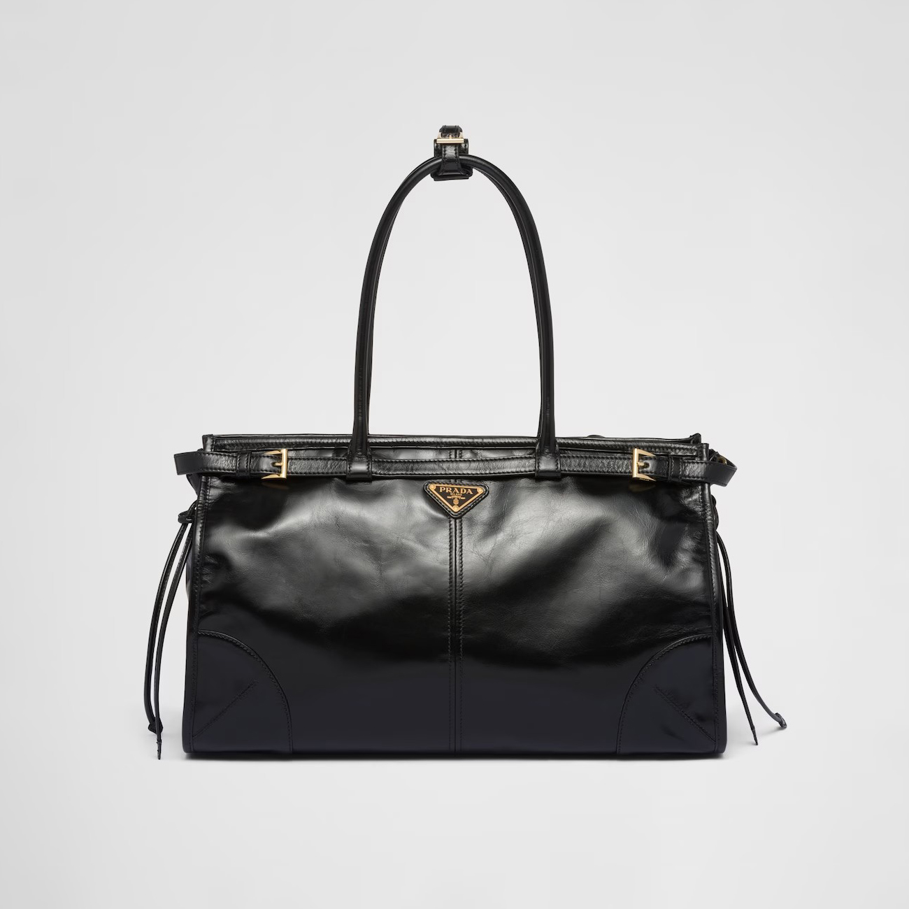 NIGO Prada Women's Black Oil Waxed Leather Leather Tote Crossbody Bag Bags #nigo96983