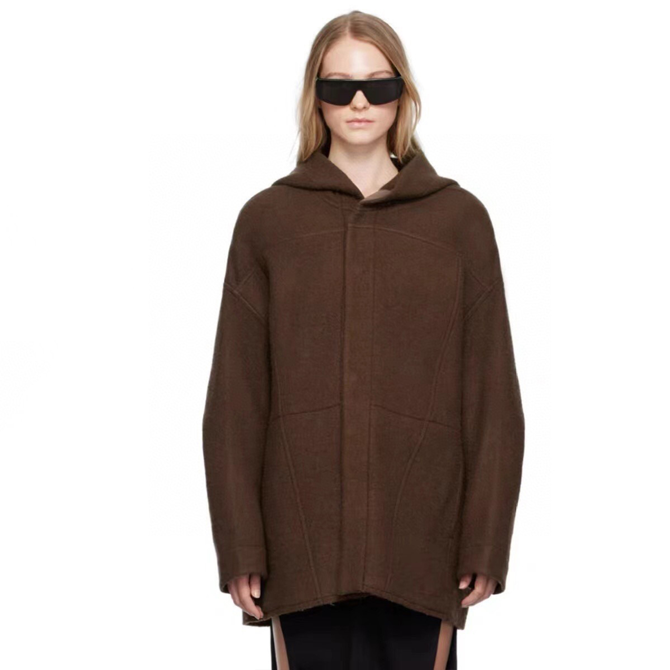 NIGO Rick Owens Men's Autumn And Winter Solid Color Single Breasted Long Sleeve Hooded Oversized Loose Cashmere Jacket Ngvp #nigo6997