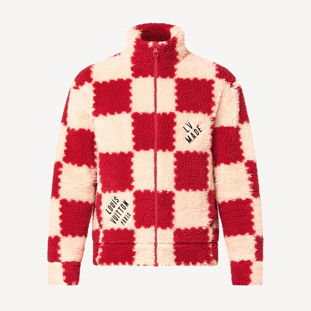 NIGO Louis Vuitton Men's Winter Red and White Plaid Lamb's Wool Zipper Jacket #nigo96984