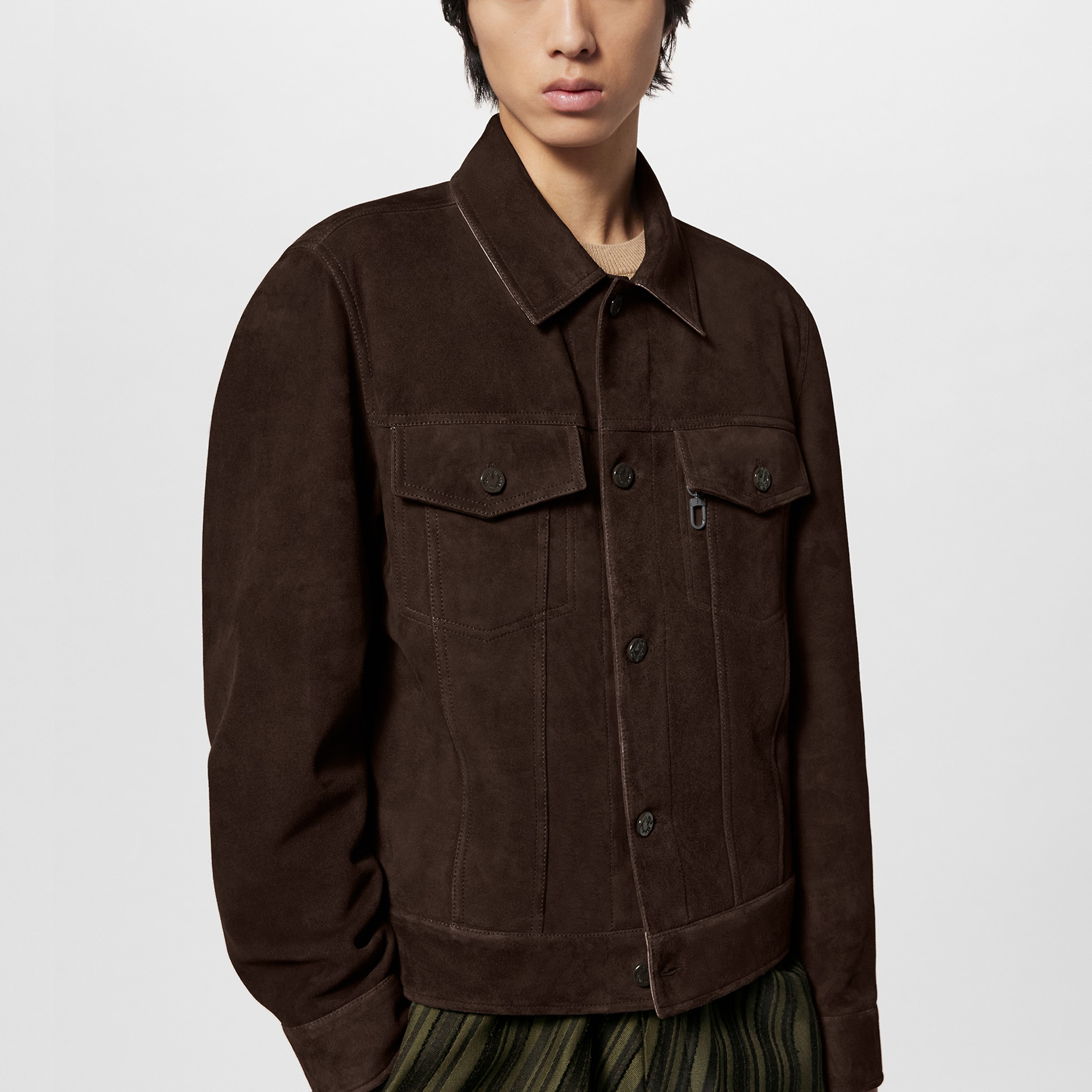 NIGO Louis Vuitton Men's Fall/Winter Dark Brown Loose Suede Denim Jacket #nigo96992