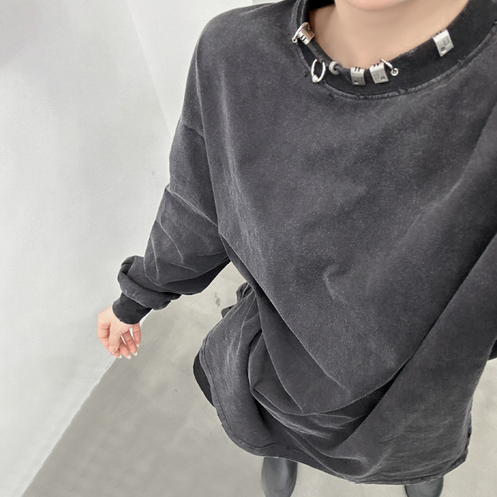 Balenciaga Pierced Round Sweatshirt Oversized In Black Faded #nigo6492