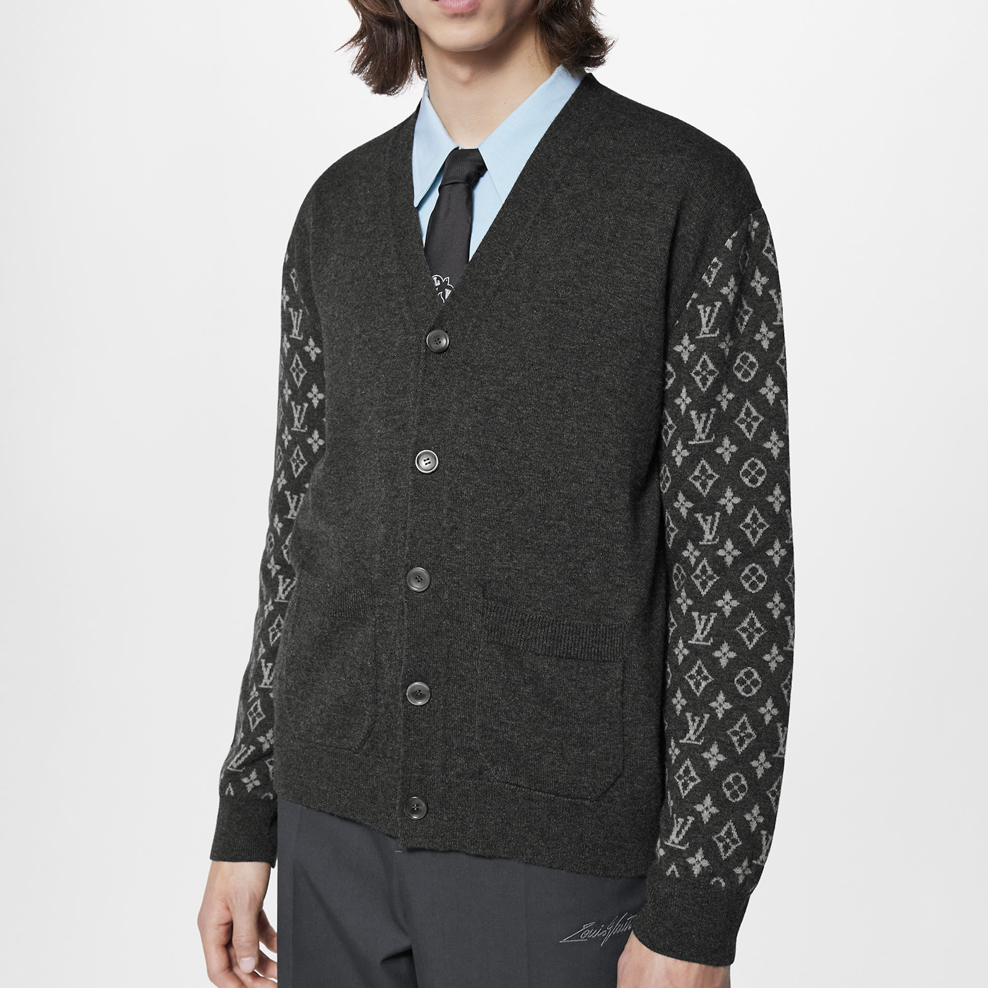 NIGO Louis Vuitton Men's Summer Dark Gray Monogram Mix Cashmere Cardigan Men's Knitted Shirt #nigo97122