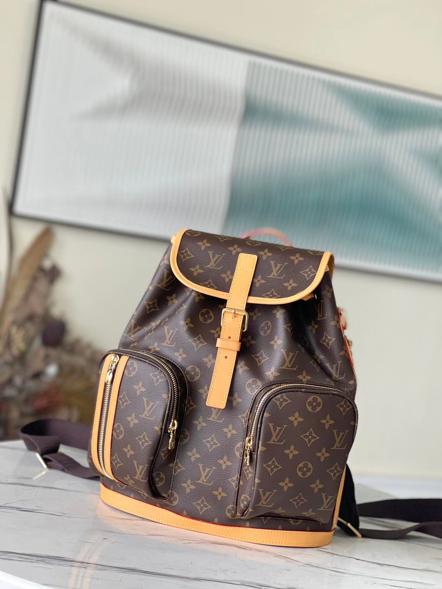 NIGO Louis Vuitton Women's Brown Leather Bosphore Classic Old Flower Cowhide Schoolbag Backpack Shoulder Bag #nigo97128