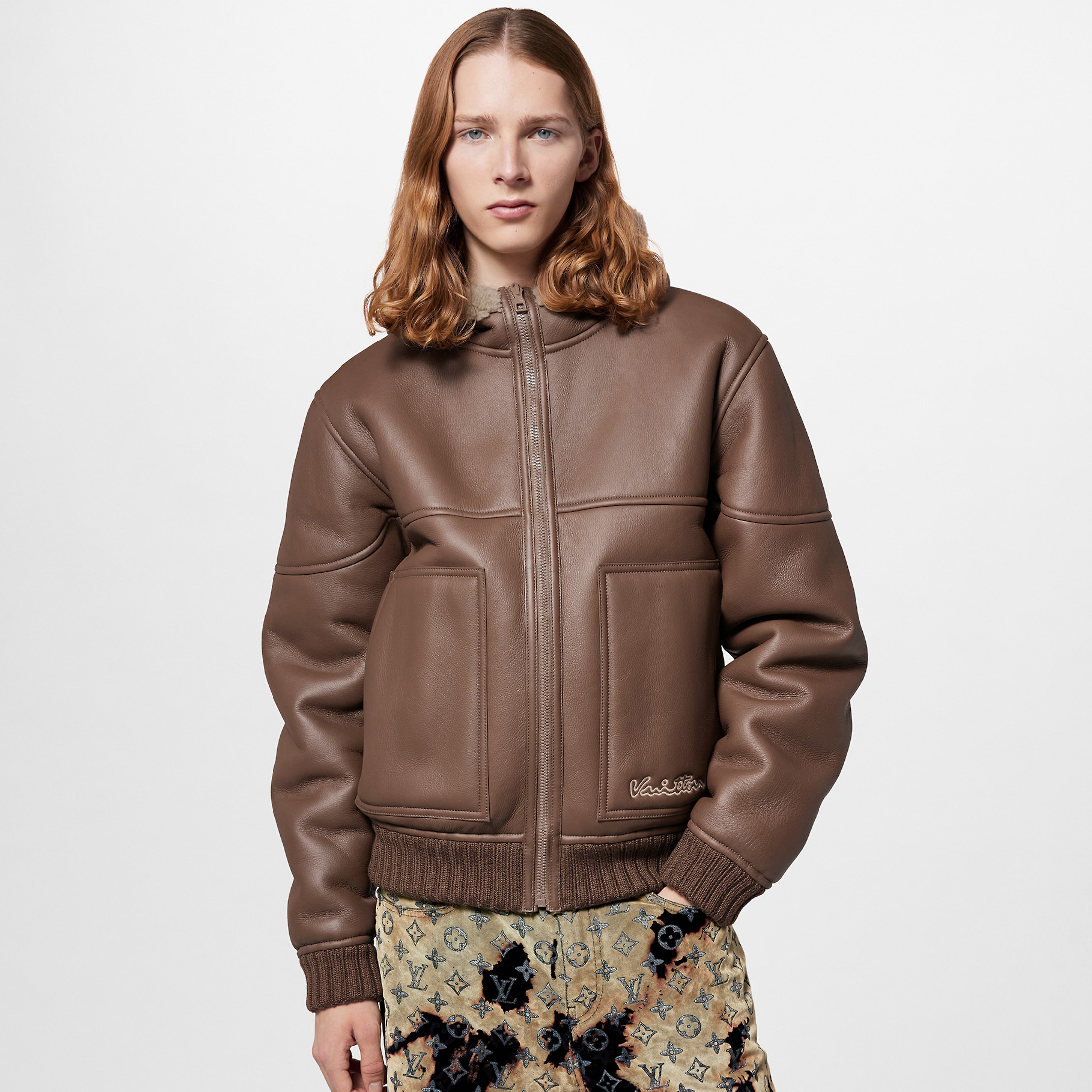 NIGO Louis Vuitton Men's Winter Leather Reversible Shearling Hooded Blouson Jacket #nigo97136