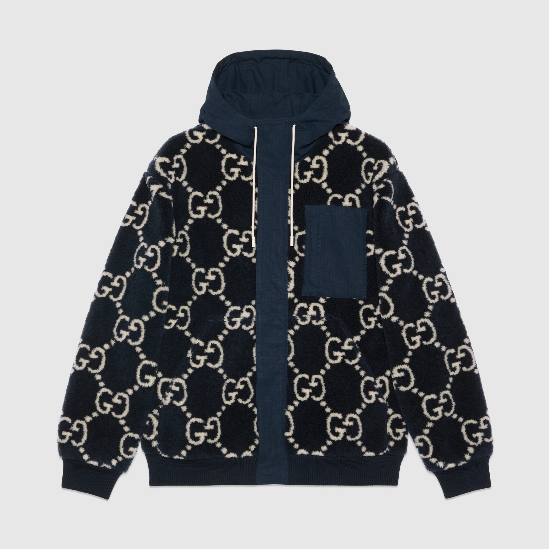 NIGO Gucci Men's Fall Blue GG Fuzzy Fabric Jacquard Hooded Zipper Jacket #nigo97143