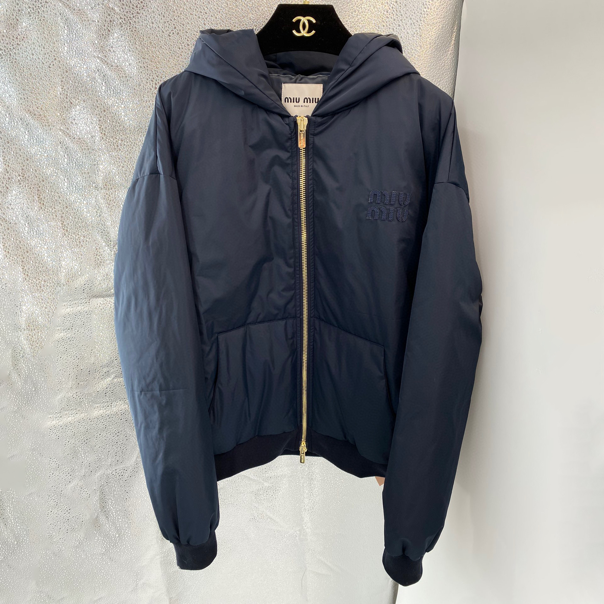NIGO MiuMiu Men's Winter Navy Blue Zipper Hooded Puffer Down Jacket #nigo97155