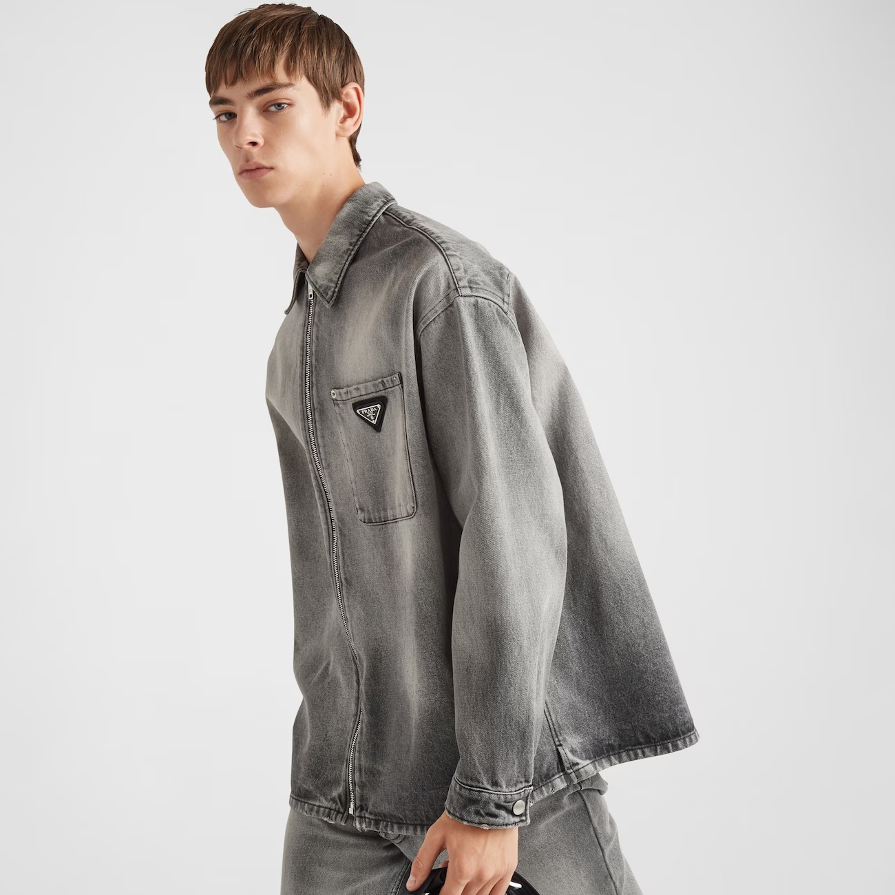 NIGO Prada Men's Fall Gray Washed Denim Shirt Long Sleeve Zip Jacket #nigo97165