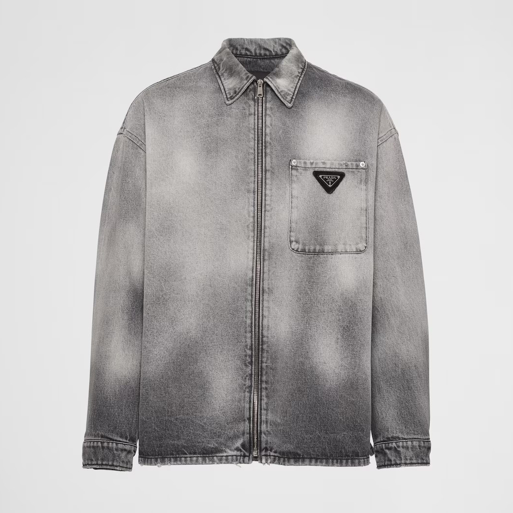 NIGO Prada Men's Fall Gray Washed Denim Shirt Long Sleeve Zip Jacket #nigo97165