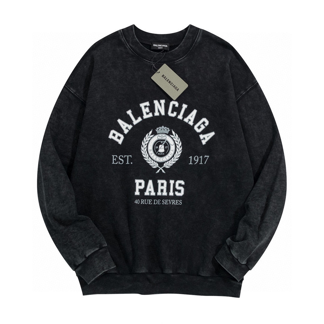Balenciaga Men's Summer Logo Letter Printed Loose Washed Crew Neck Sweatshirt Pullover #nigo97163