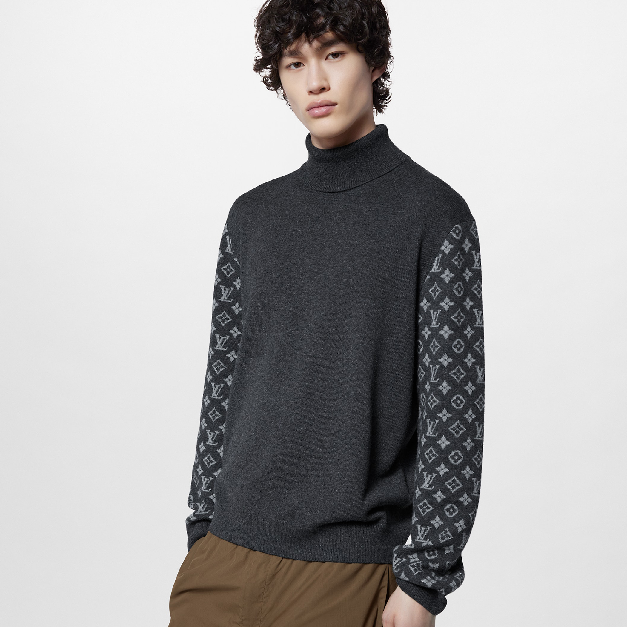 NIGO Louis Vuitton Men's Spring Dark Gray Wool Spun Cashmere Blend Turtleneck Sweater #nigo97166