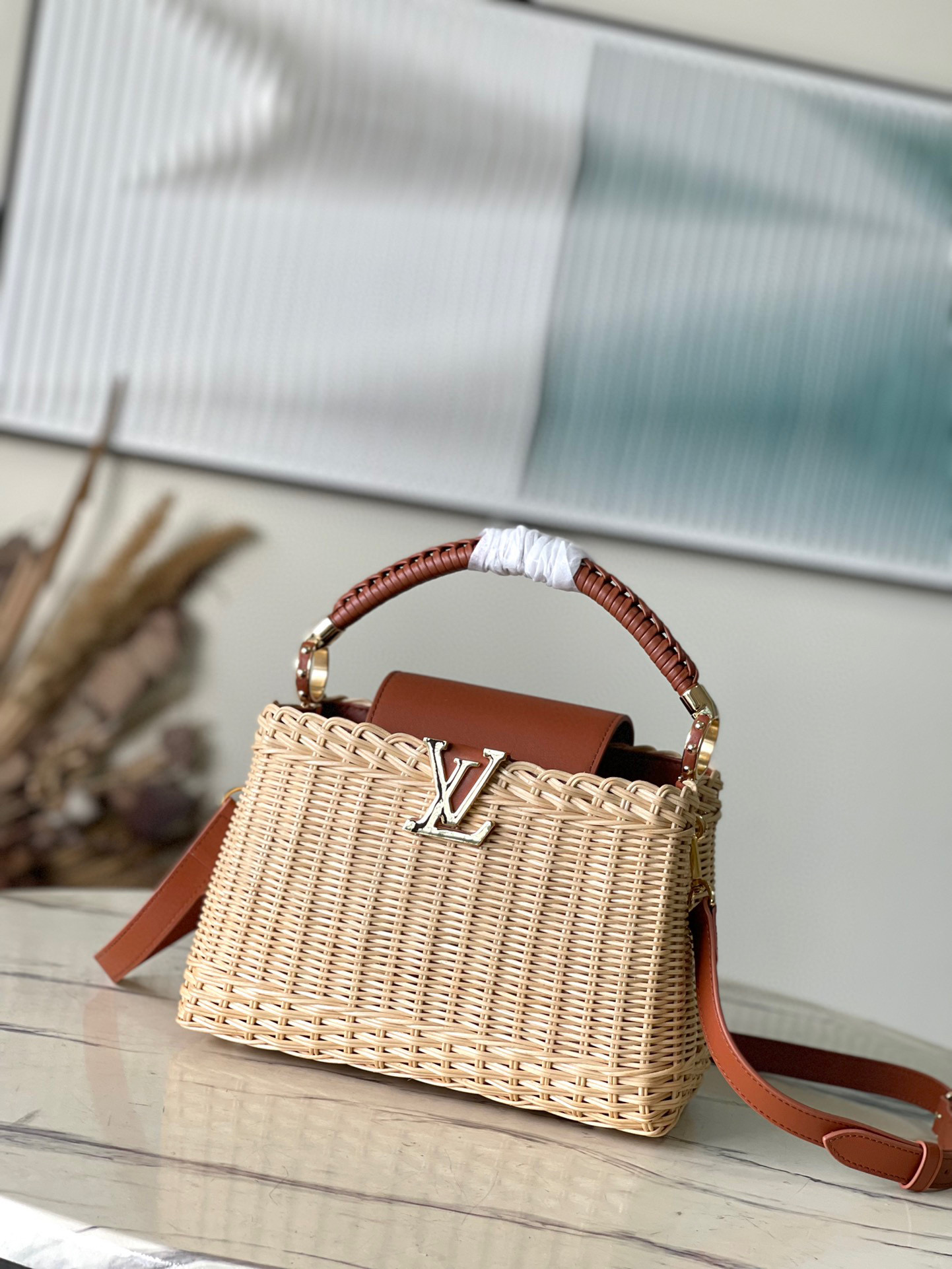 NIGO Louis Vuitton Capucines BB Women's Bamboo And Rattan Woven Handmade Leather Lined Handbag Bag Bags #nigo97184